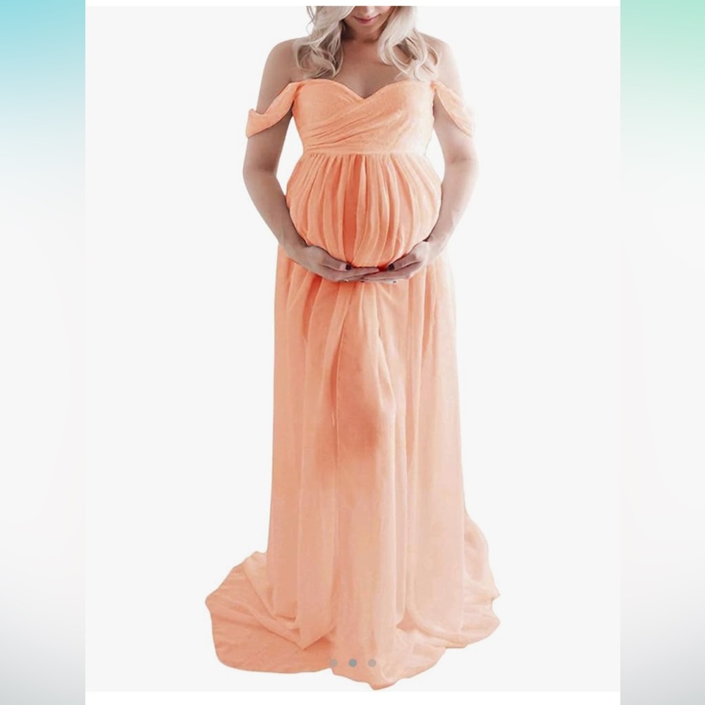 Maternity Photoshoot Lace Off Shoulder Chiffon Gown Split Front Maxi